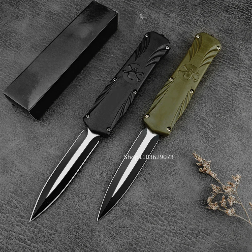 

Green/Black ABS Handle AU/TO Pocket Knife Two-tone 440C Blade EDC Hunting Tactical Self Defense Folding Knives New Year's Gift