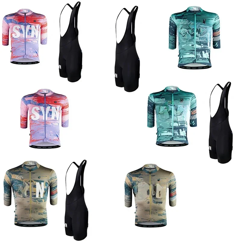 AliExpress SYN Jersey Men's bib Sponge cushion Cycling suit set road bike riding short ball jacket quick drying clothes cycling shirt