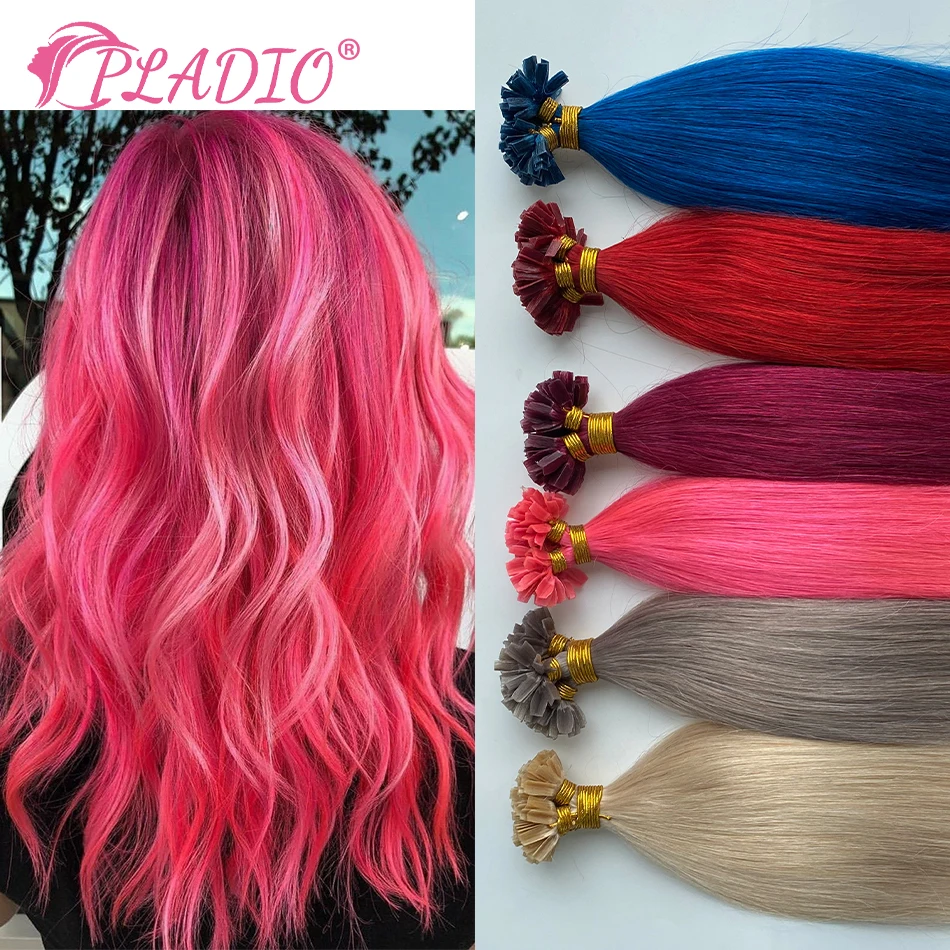 Pladio v tip haar verlängerungen menschliches haar 12 "-26" remy haar 100% menschliches haar seidig glattes rosa vor gebundenes keratin fusion haar