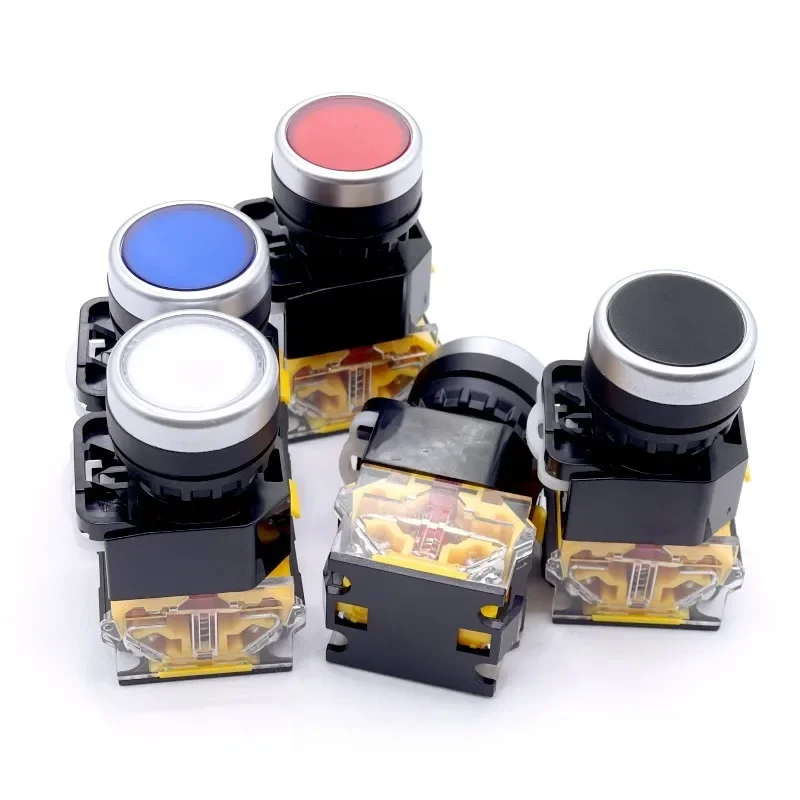 Okrągły wyłącznik zasilania 22 mm LA38, wyłącznik chwilowy 1NO/1NC ze światłem, wskaźnik LED 220 V — zdjęcie 2