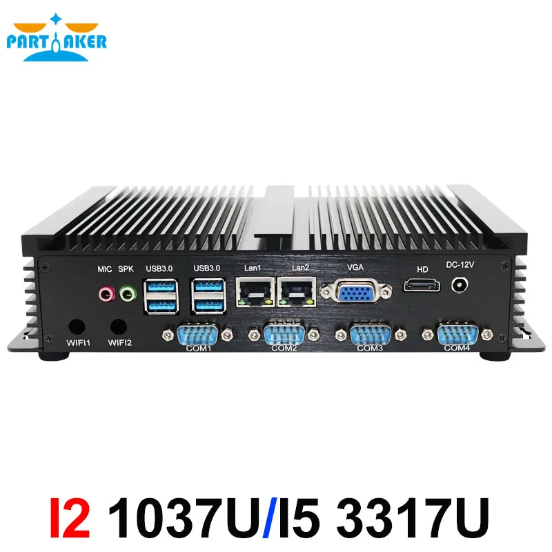 Fanless Mini PC Windows XP/7/8/11 Intel Core i5 3317U 1007U 2*Lans 4*RS232 COM Industrial PC Rugged Computer 300M WiFi HDMI+VGA