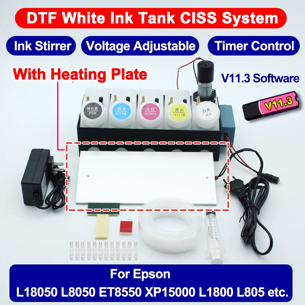 DTF CISS Ink System With Heating Plate For Epson L18050 L8050 ET8550 XP15000 L1800 L805 System ink Heater With 11.3 Software