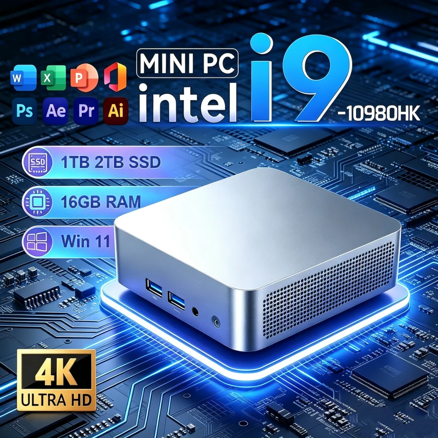 Mini-ordinateur puissant 4K Intel Core I9 10980HK 16 Go DDR4 1/2 To SSD PC Windows 11 Graphiques UHD PC de poche 4K HD Mini PC de jeu de bureau