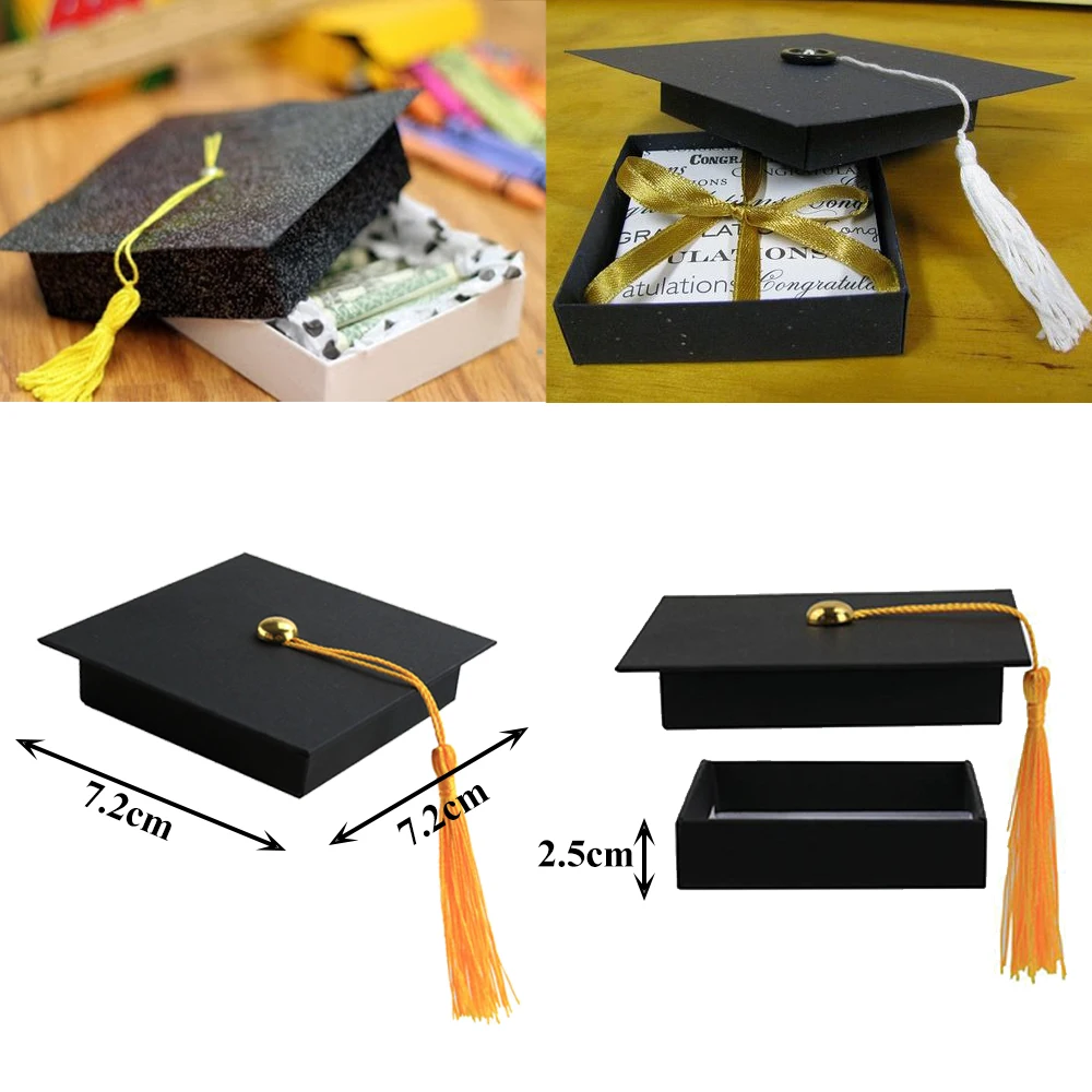 DIY Black Graduate Hat Box For Graduation Gifts Cards Box Academic Cap With Gold Tassel 2023 Class Graduate Ceremony Decorations