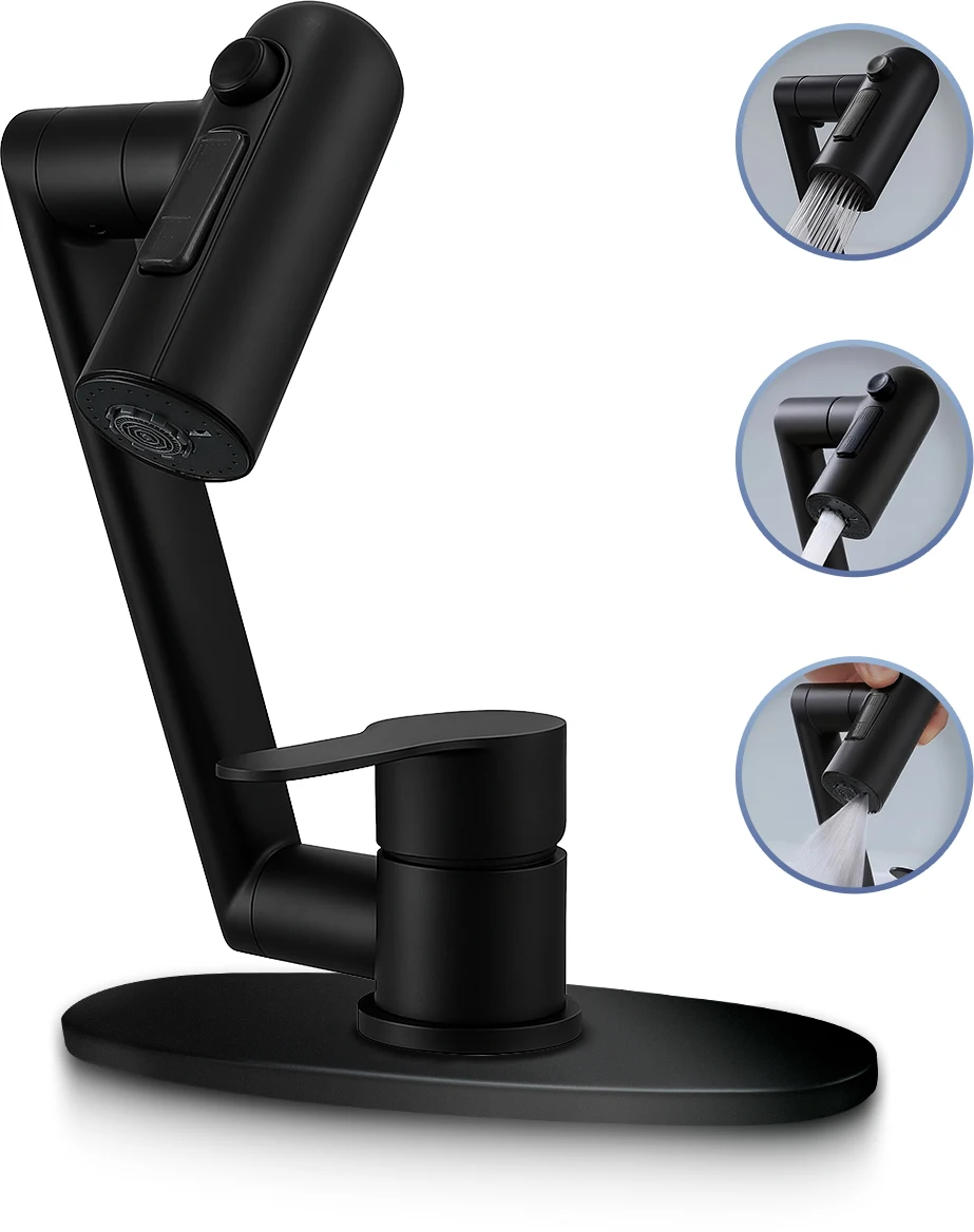 

1080° Rotating Kitchen Faucet with 3 Water Modes Stream/Shower/Sweep, Single Handle Hot and Cold Mixer Tap, Anti-Fingerprint Bla