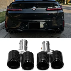 1Pair Quad Exhaust Tip For BMW G01 X3 G02 X4 30i 2.0T 2022+ Muffler Tip Carbon Fiber Tailpipe Nozzle Exhaust System