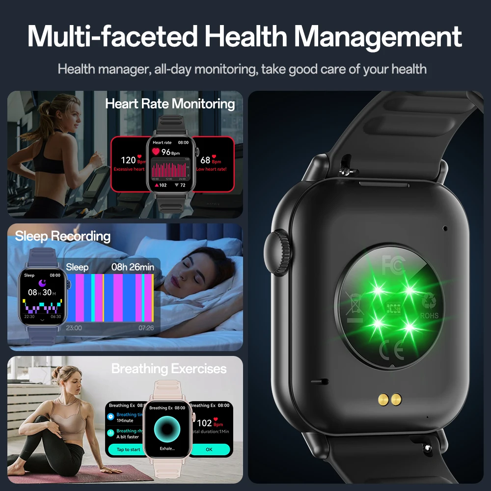 KHwatch METRO2 رجل الساعات 1.83 "شاشة كبيرة SOS مكالمة الطوارئ IP68 الرياضة مقاوم للماء الساعات للرجل أطفال صبي طالب في سن المراهقة