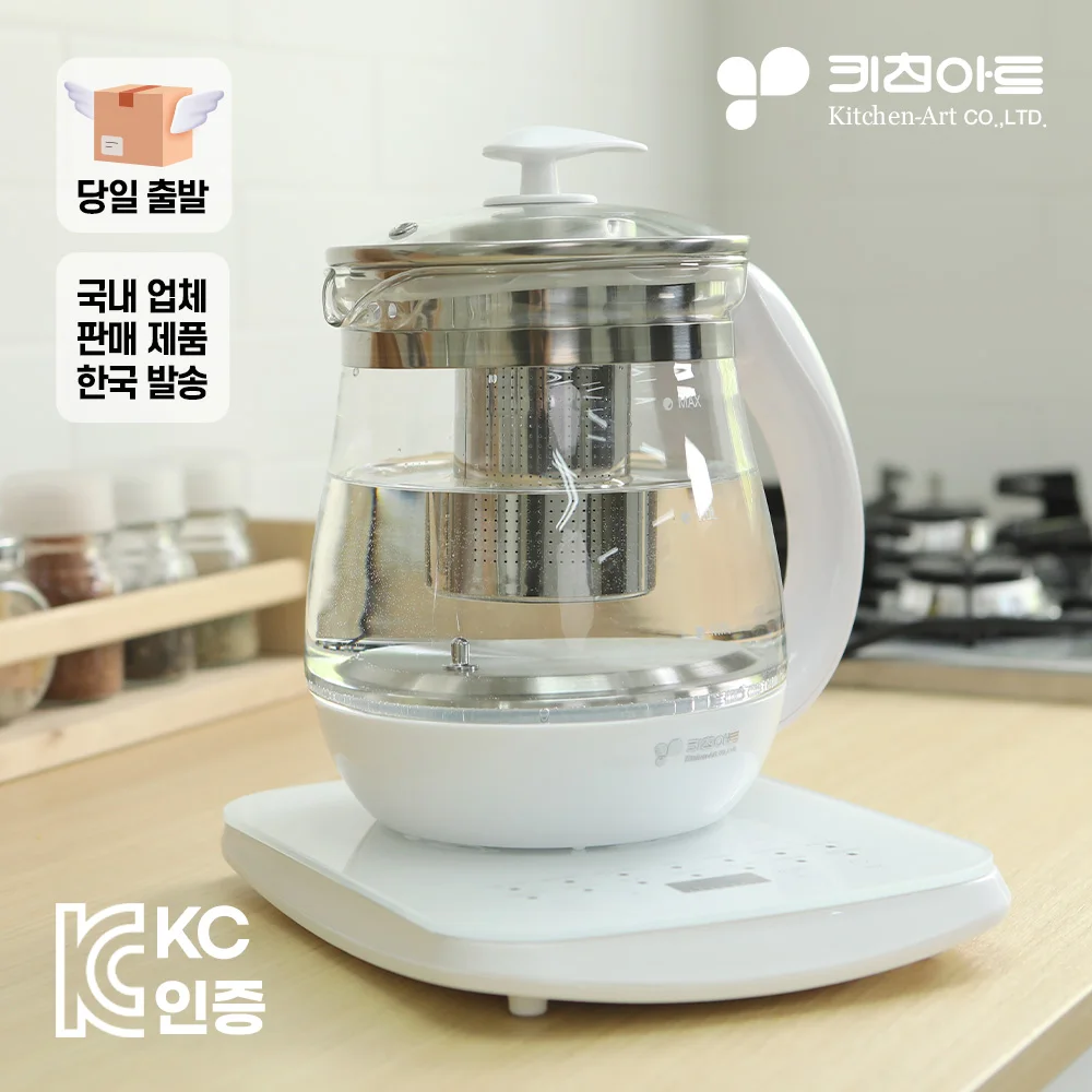 [Same-day delivery] Kitchen Art Glass Wireless Electric Teapot 12 hours Timer 24 hours Insulation Function Electric Port 1.8 L High Capacity Wireless Port