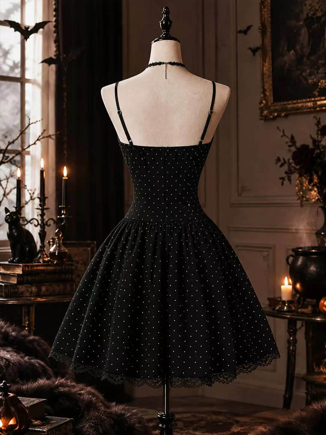 Polka Dot Lace Bell Skirt Elegant Party Cocktail Dress Suitable for Spring Summer Casual Work Occasions Summer Picnic Birthday C