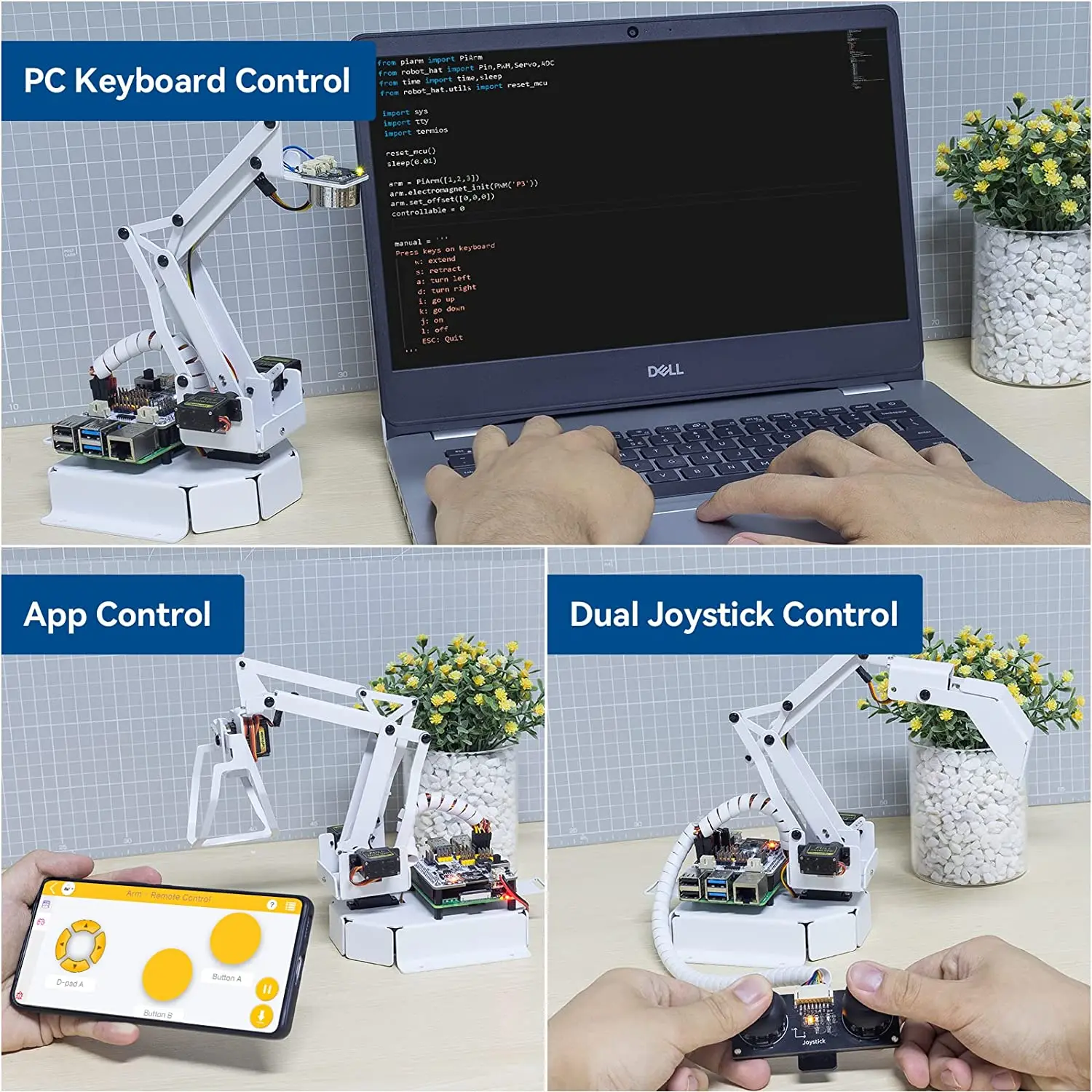 SunFounder 4 DOF Robot Arm Kit for Raspberry Pi, Support Graphical Visual Programming, Python, Remote Control (Pi Not Included)