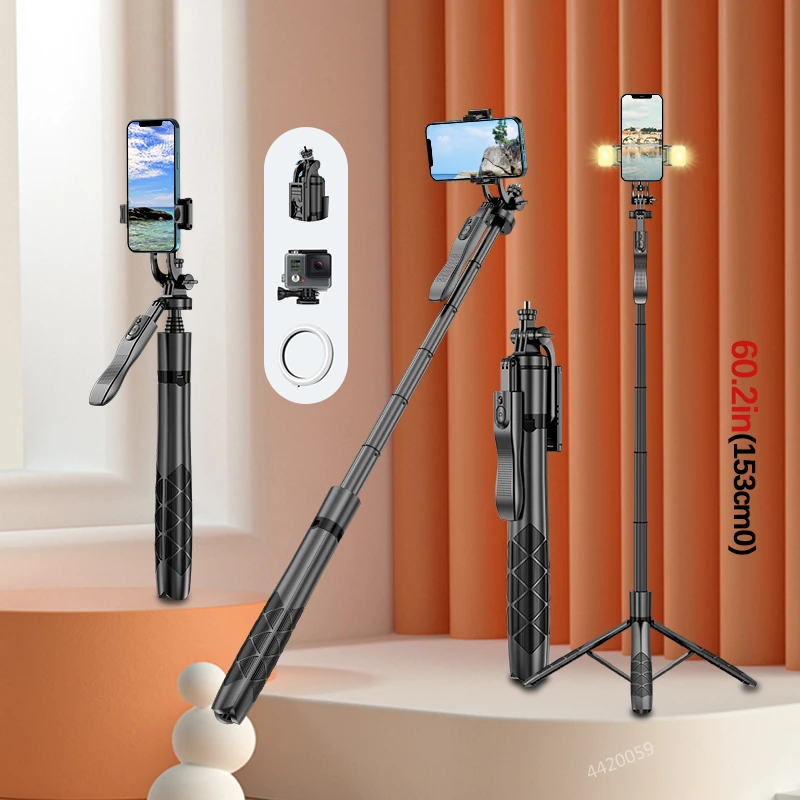 Roteta 2022 Monopod Tongkat Selfie Bluetooth Nirkabel Dapat Dilipat Baru dengan Tripod Aloi Aluminium Lampu Fill Shutter Bluetooth