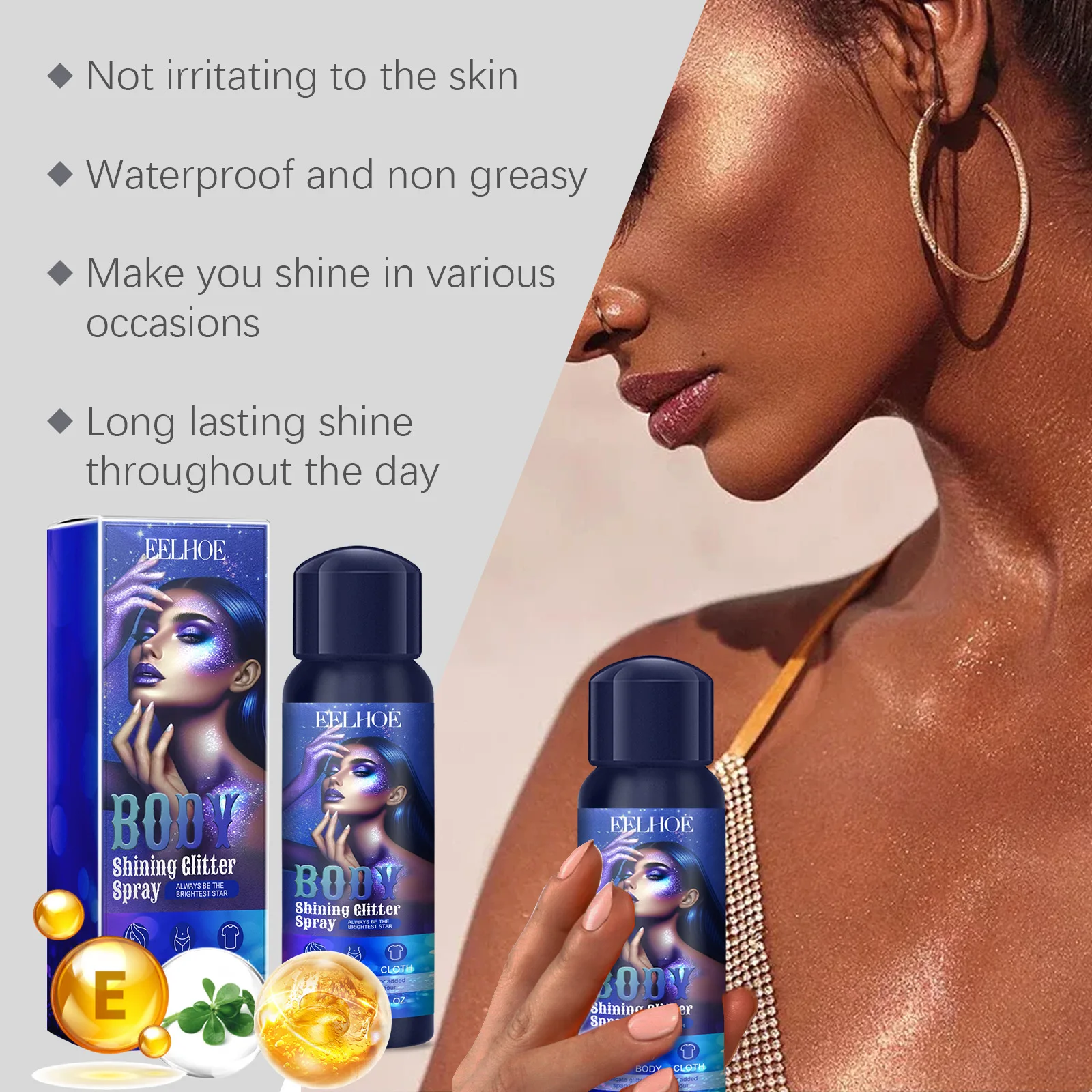 Eelhoe 100ml Highlighter Powder Spray Glowing Body Long Lasting Brightening Face Hair Shimmer High Gloss Body Glitter Spray