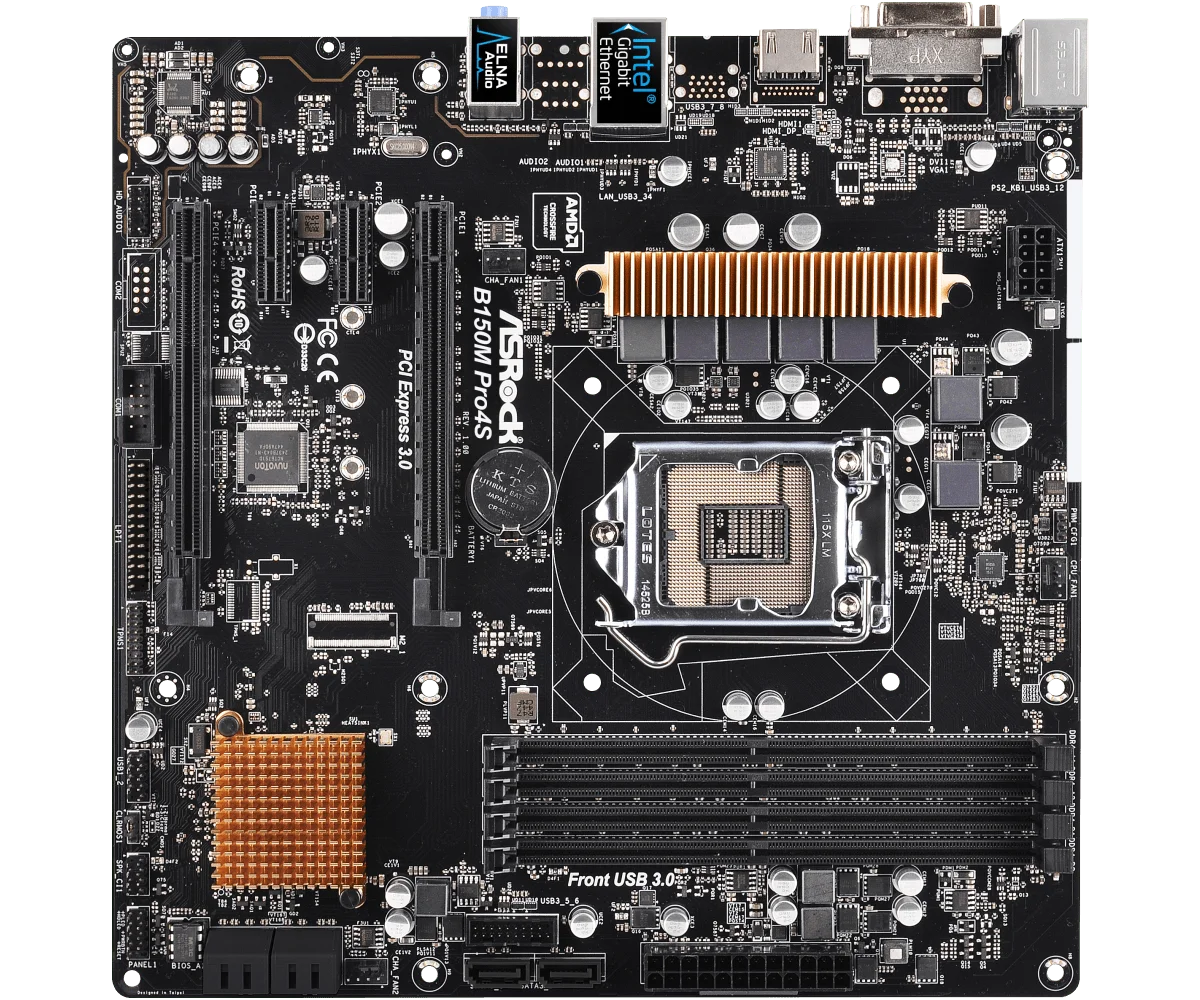 ASRock  Intel B150 Motherboard B150M Pro4S LGA 1151 support i7-6700 7500 6500 7300 6100 7700 cpu DDR4 64GB PCI-E 3.0 Micro ATX