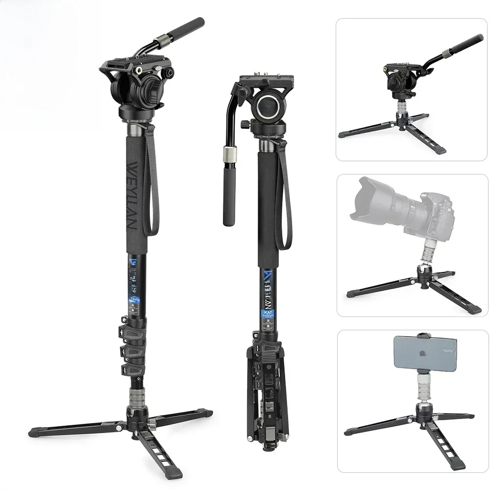 Monopod do statywu aparatu profesjonalna lustrzanka cyfrowa Monopod 360 Panorama głowica płynu telefon komórkowy elastyczny Mini statyw stojak KA7 — zdjęcie produktu 7