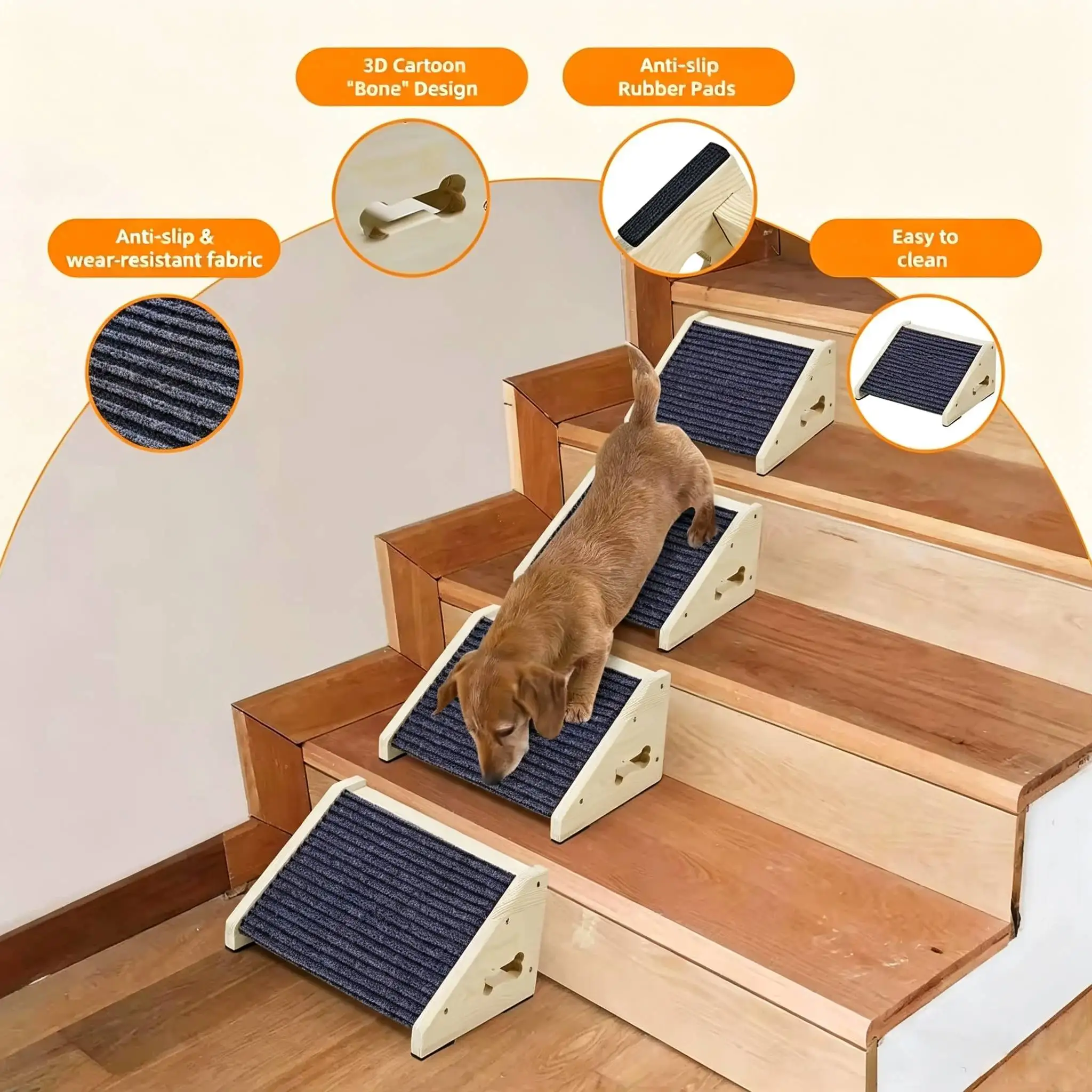 Wooden Dog Stairs Dog Ramps Small Dogs Pets Anti-skid Steps Bed Pet Ramp Pet Stairs for High Bed Sofa Older Cats Dogs view 4