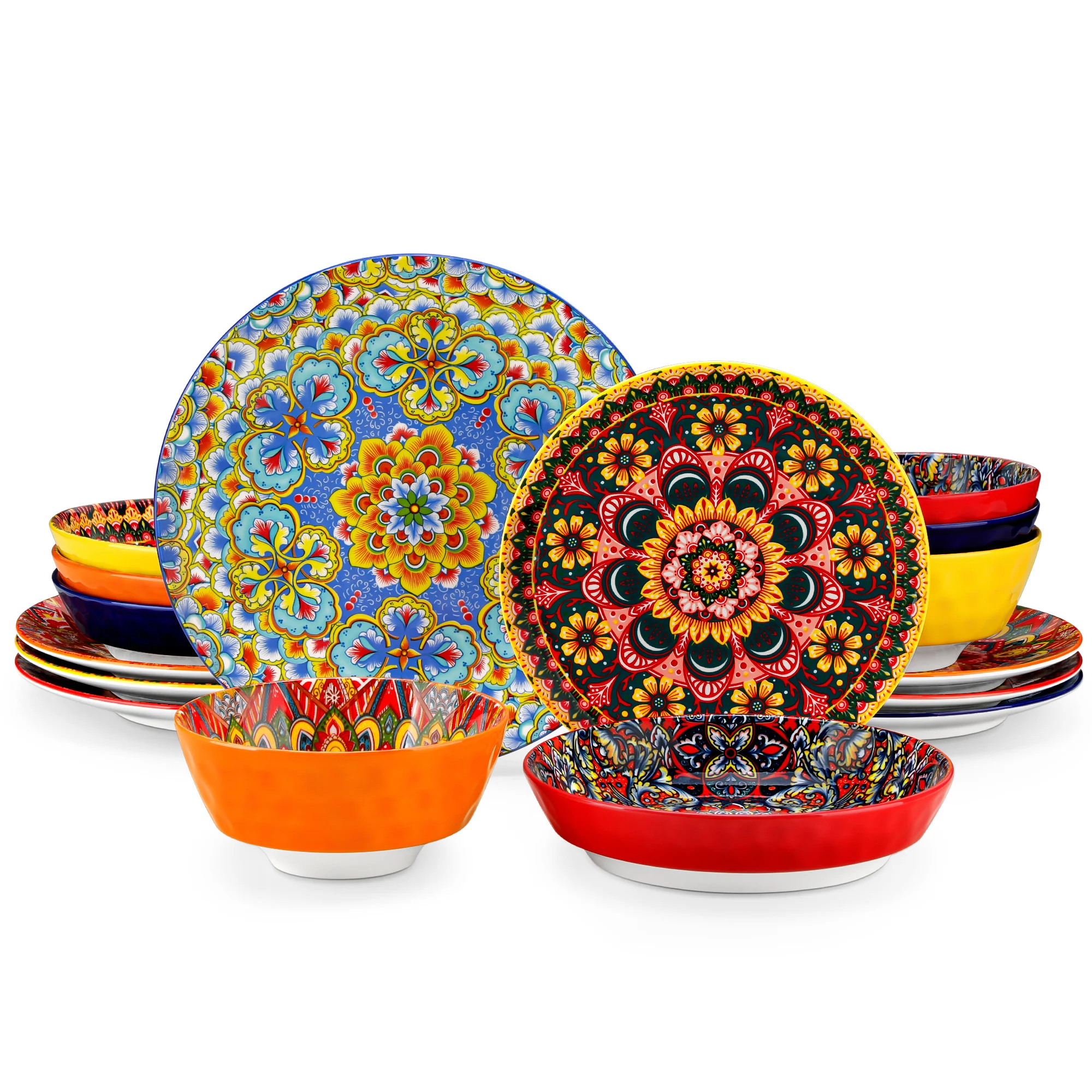 vancasso 16/24-delige LUMI Bohemian porseleinen serviesset met 4/6 stuks dinerborden/dessertborden/soepkommen/schaaltjes