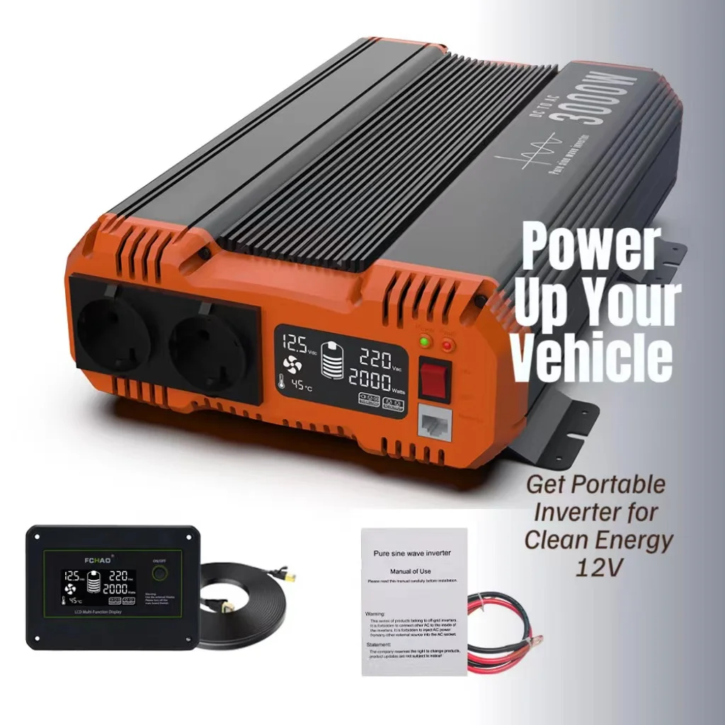 6000W Pure Sine Wave Car Inverter: Transformers 12V to 220V, EU Socket, LCD Display, Remote Control for Home,camping, RVs