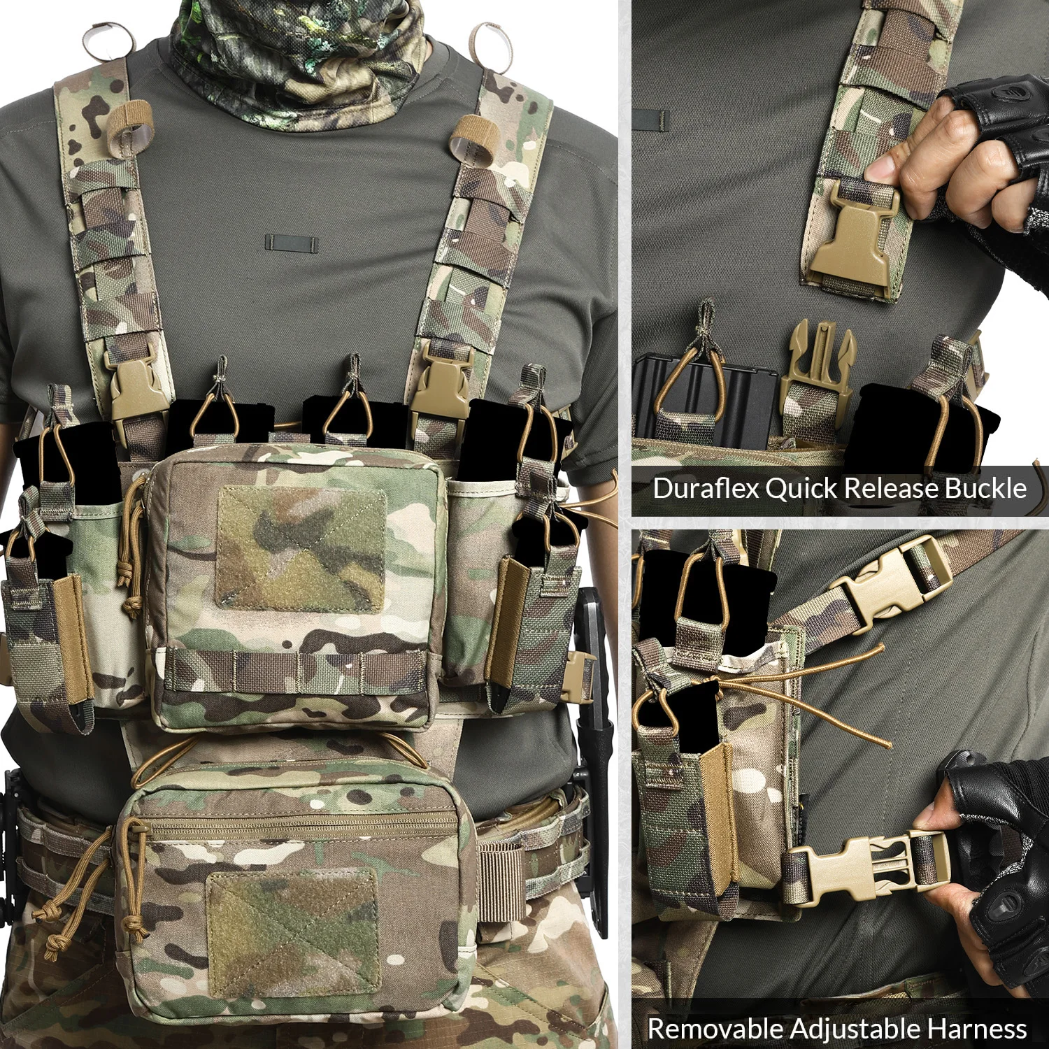 VOTAGOO チェスターリグ戦術チェスト装備、調節可能で取り外し可能な