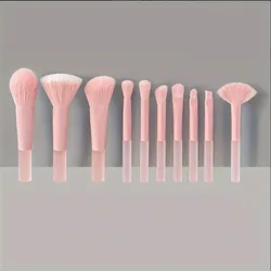 10pcs Pink Makeup Brush Set Professional Highlighter Powder Foundation Blush Eyeshadow Concealer Blending Brush