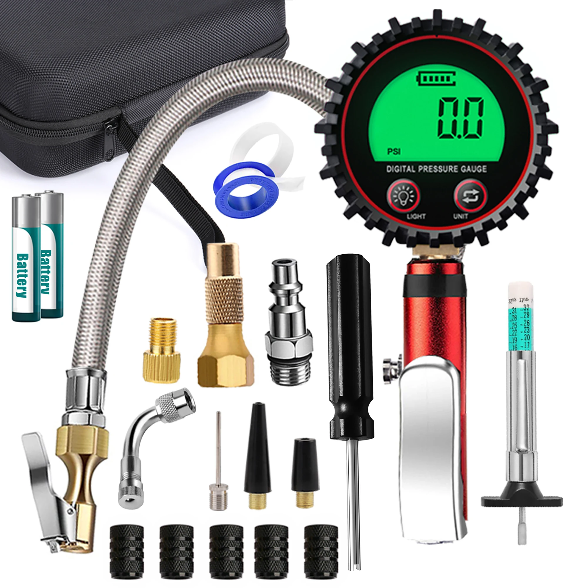 

GIE.TOP Digital Tire Inflator Pressure Gauge 255PSI Air Chuck Compressor Accessories LCD Backlight Display Quick Connect Coupler