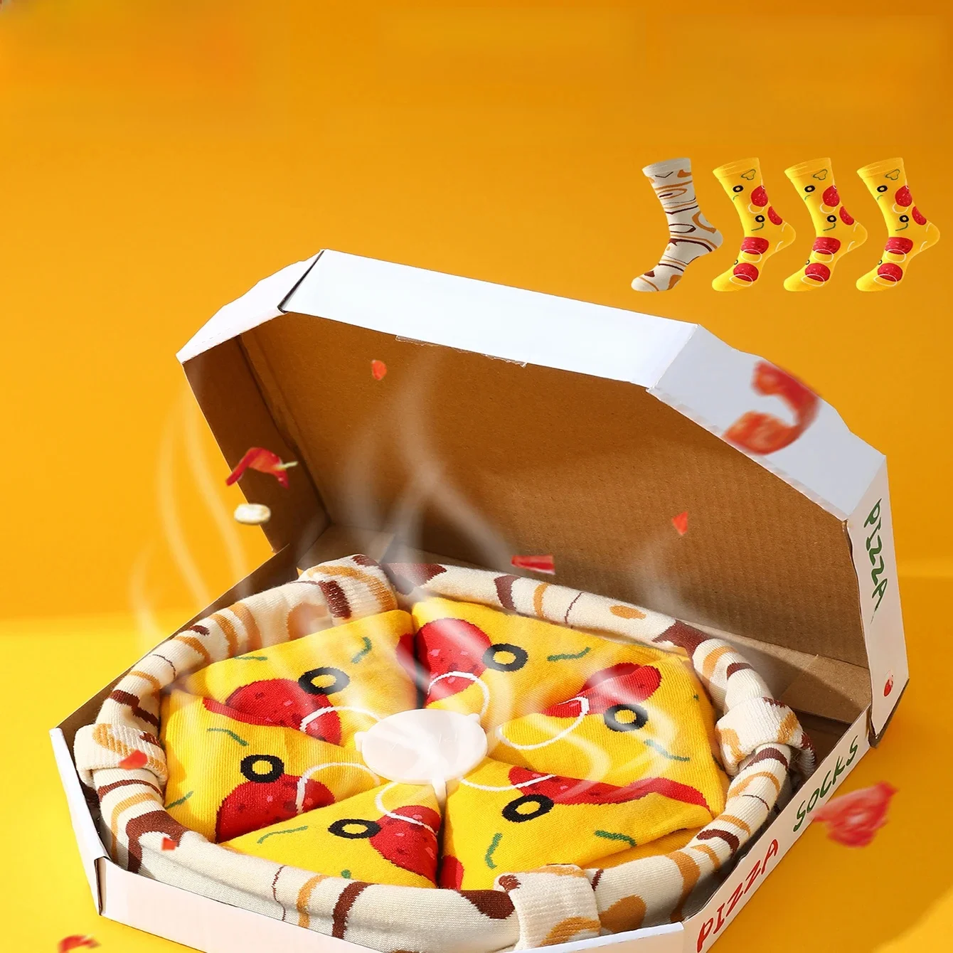 Cztery podwójne wzory pizzy dla mężczyzn i kobiet dających przyjaciołom skarpetki prezentowe w czterech modelach jesiennych i zimowych — zdjęcie 2