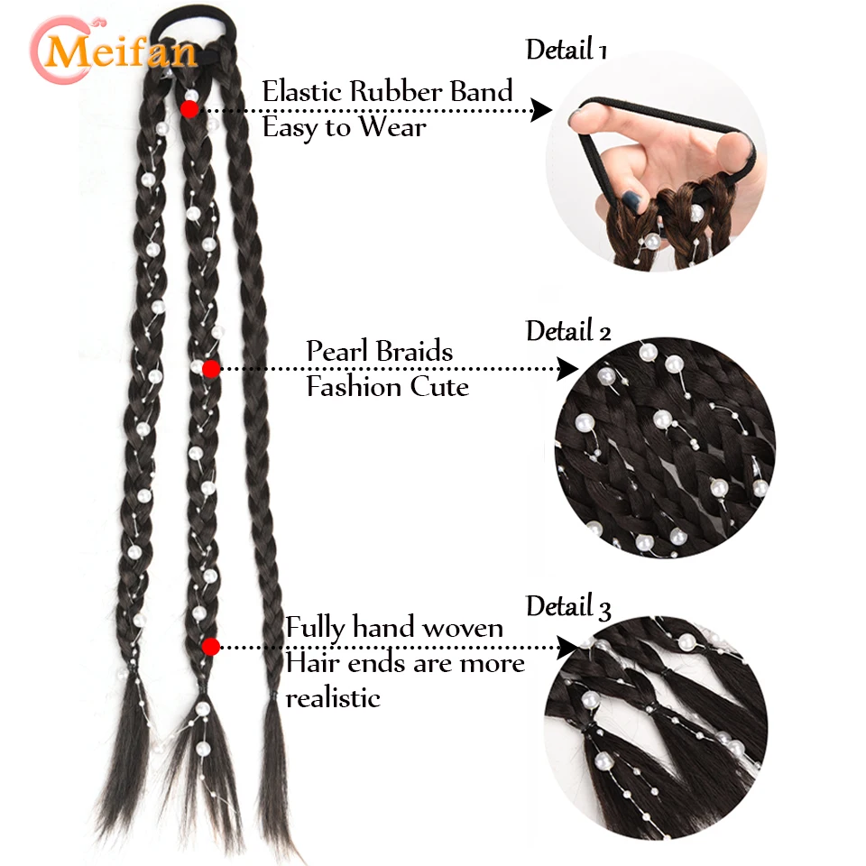 Meifan-Corda Elástica de Cabelo para Crianças, Tranças Pérola, Rabo de Cavalo, Trança Colorida, Sintético, Bonito