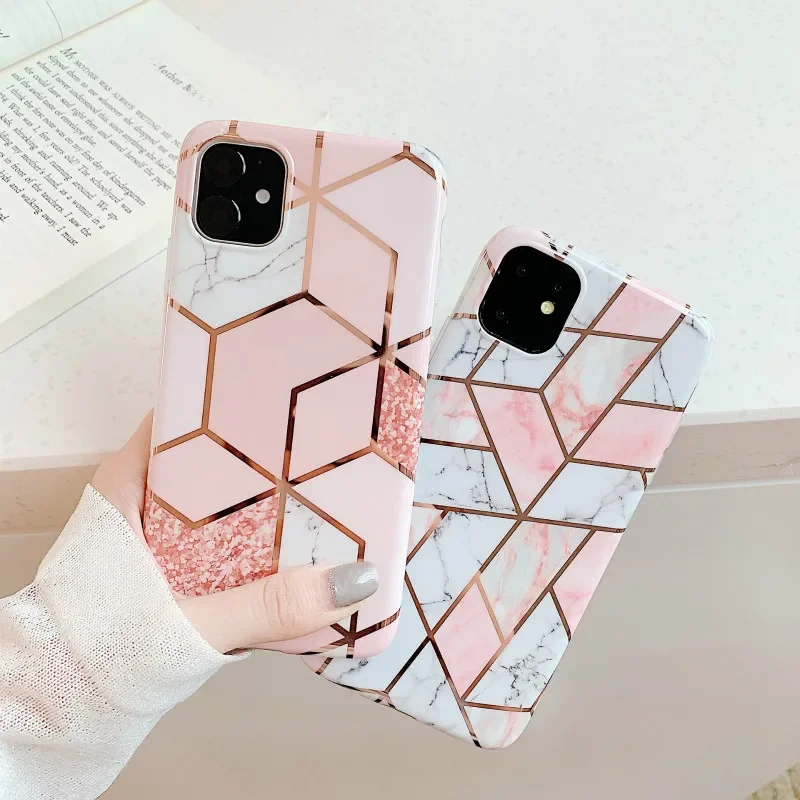 Plating Geometryczne etui na telefon iPhone 12 12 pro max odporne na wstrząsy silikonowe etui ochronne na iphone 6 6s 7 8 x 8 plus — zdjęcie 2