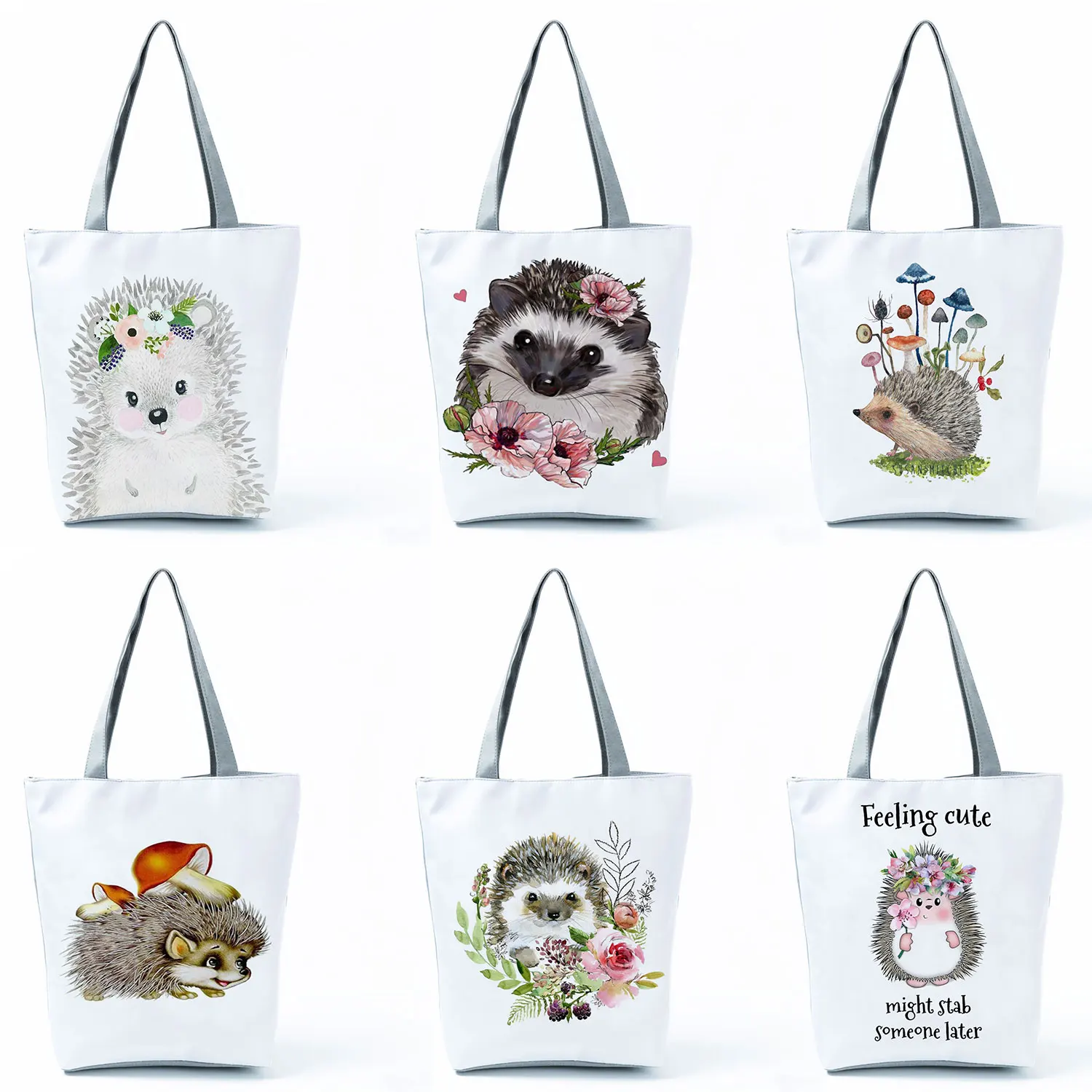 Cartoon Animal Cute Hedgehog Print Fashion Tote Bag Bags For Women 2022 New Handbags Outdoor Travel Beach Tote Customizable Bag