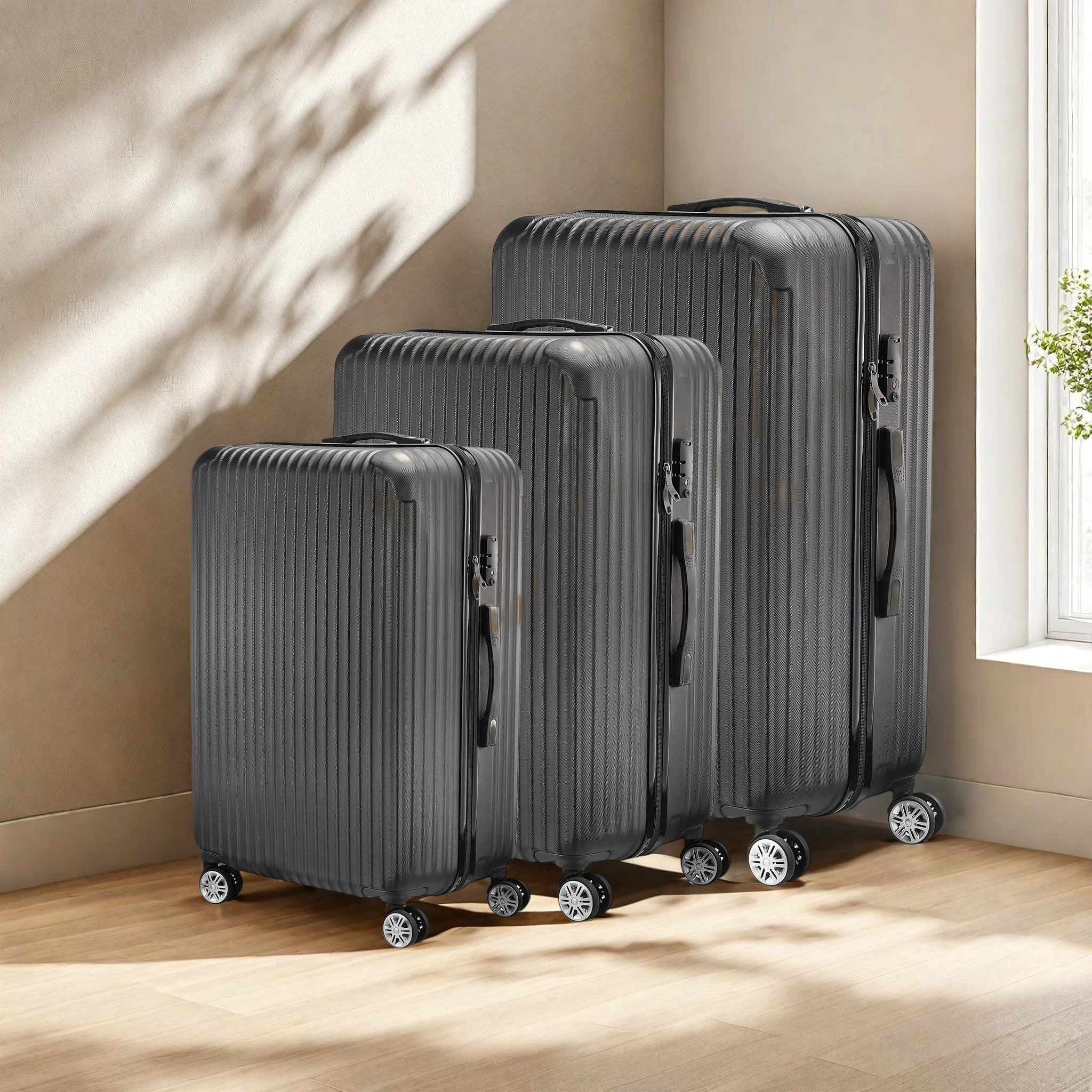Ensemble de 3 valises cabine, valises de voyage, valise à roulettes, de valises rigides en ABS, avec