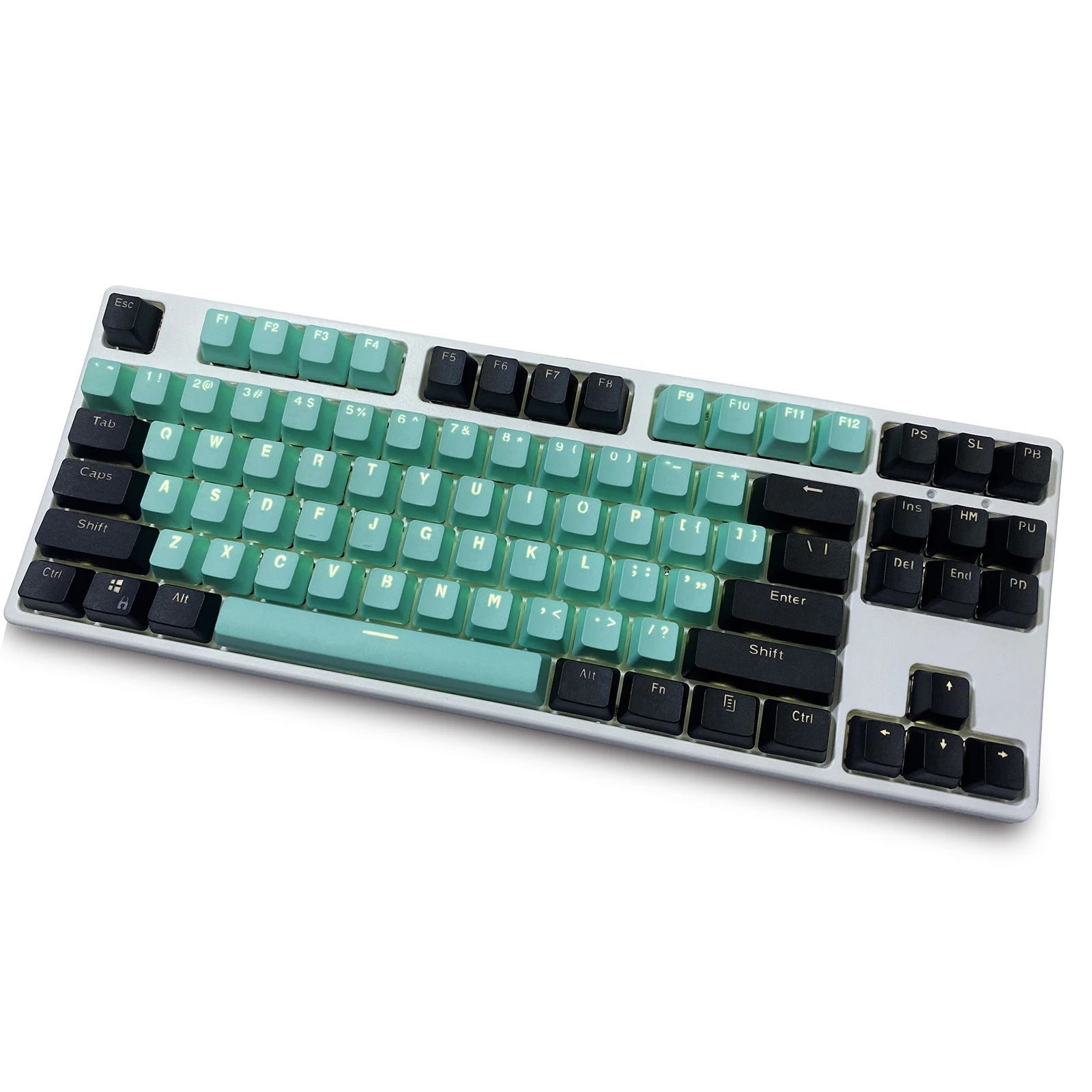 

Black Cyan 87 Keycaps, PBT Material OEM Height Mechanical Keyboard Keycaps, Double Backlit Characters, Transparent Game Keycaps