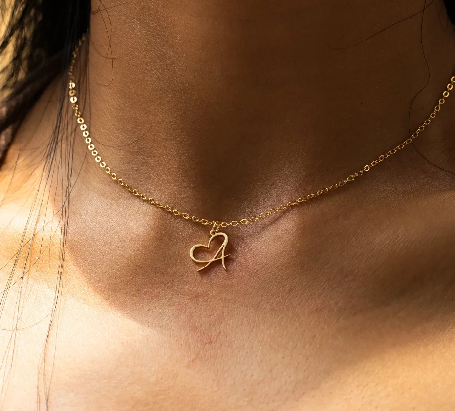 Heart Initial Letter Necklace for Women Gold Color Stainless Steel Necklace Initials Heart Pendant Jewelry Birthday Gift collar