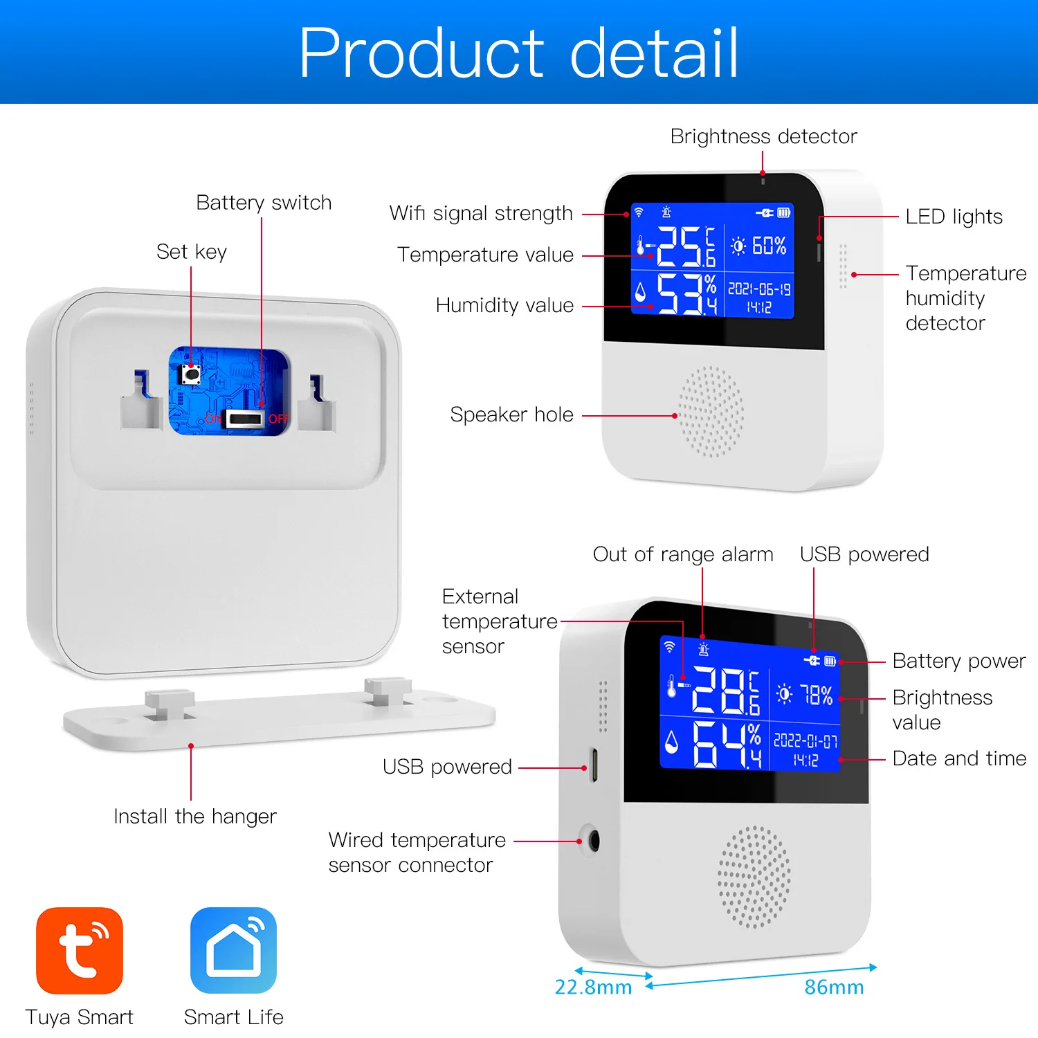 Tuya Wifi Temperature Humidity Sensor Light Detector Indoor Hygrometer Thermometer With LCD Screen Work Tuya Hub