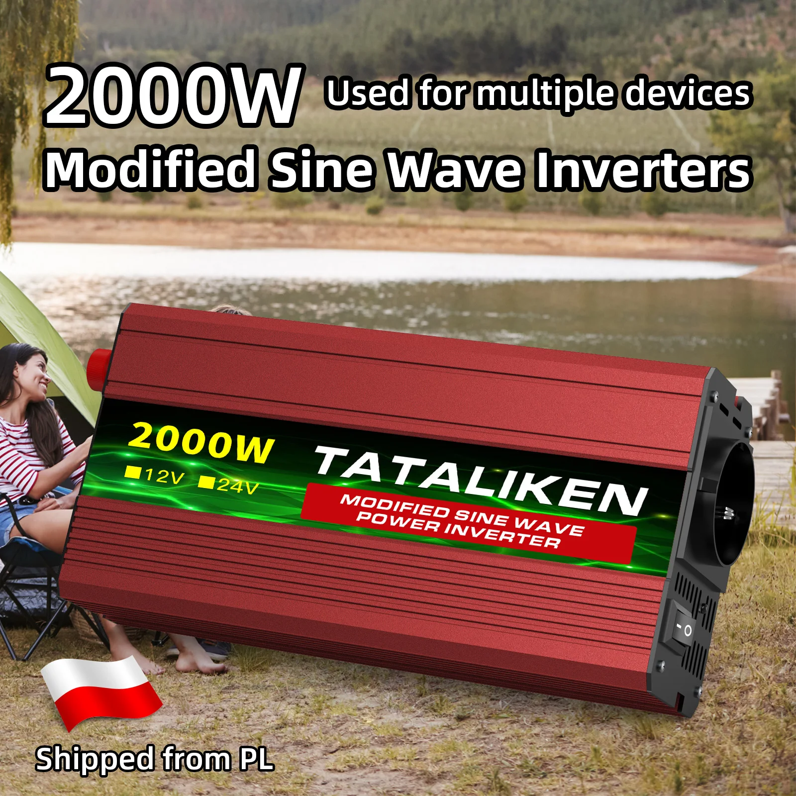 Wytrzymały, samochodowy przetwornik napięcia 2000W/3000W/4000W, przekształcający napięcie 12V na 220V, z inteligentnym systemem regulacji temperatury i cichym wentylatorem, wieloma portami USB do
