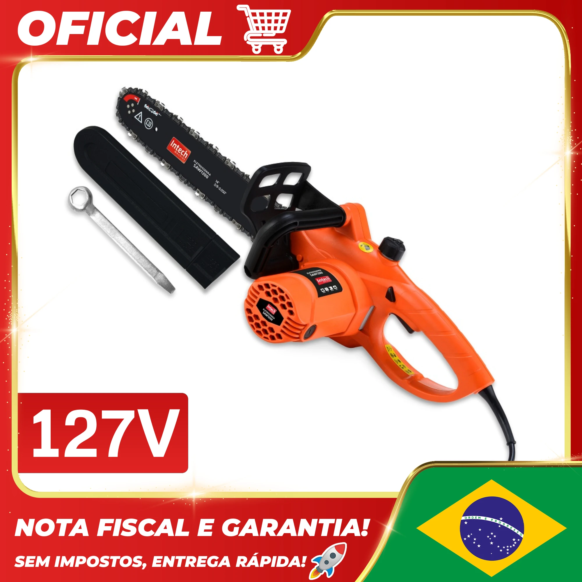 Electric Chainsaw 14 Pol 1200W Saw1200 Intech Machine - 127V