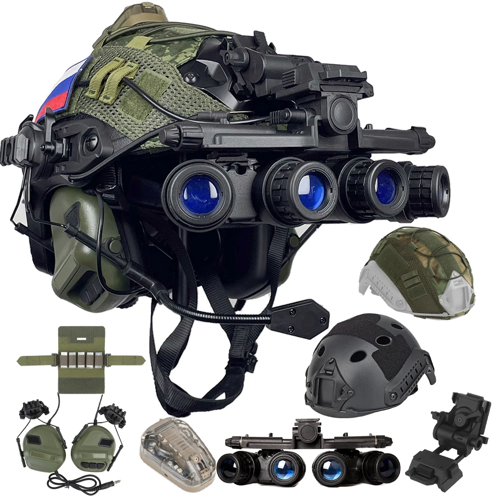 

Tactical Airsoft Helmet Set with NVG Model Headset Weight Pouch Signal Light for Outdoor Hunting Shooting Role Play Wendy Helmet
