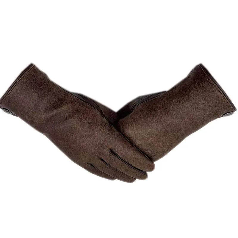 

Winter Men's Genuine Leather Gloves Wristguards Fashion New Genuine Sheepskin Leather Gloves Wool Lined Machine Sewn Warm Drivin