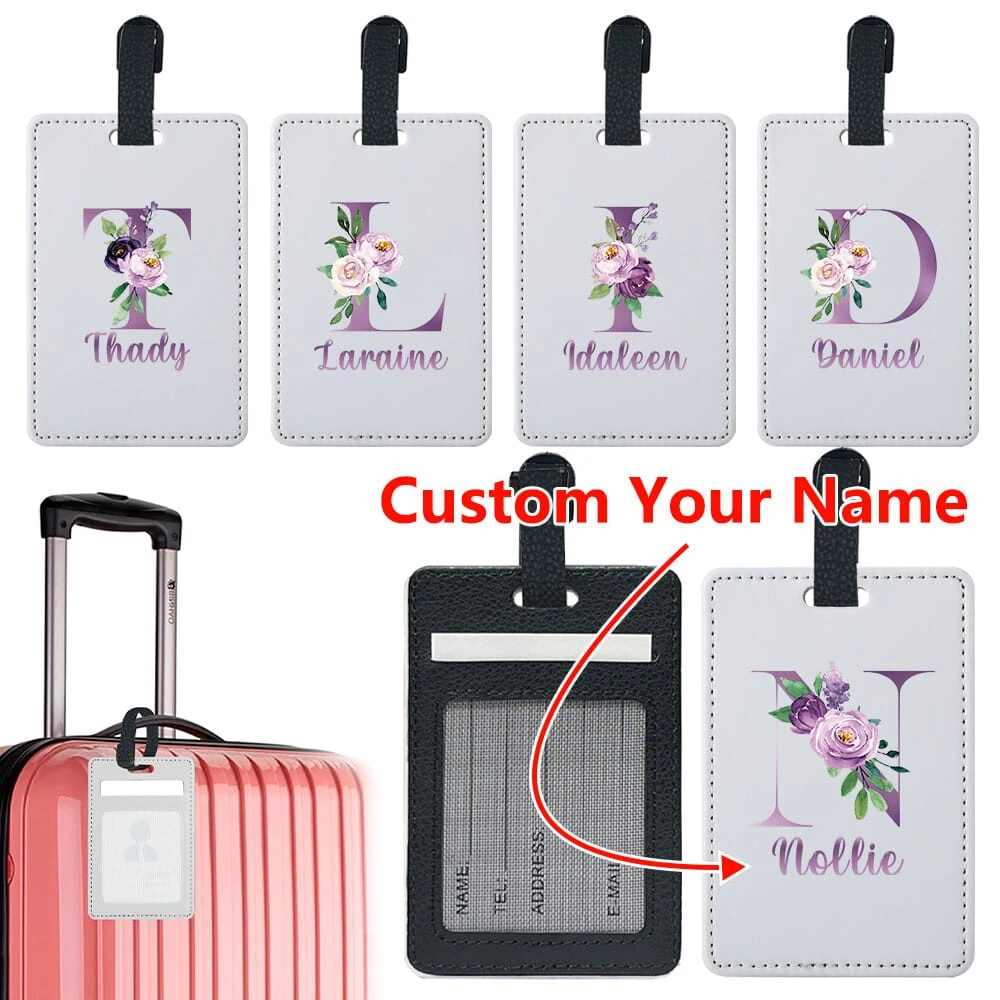 

1Customized Name Luggage Tag PU Airplane Pass Identifier Label Suitcase Baggage Name Card Address Holder Portable Boarding Label