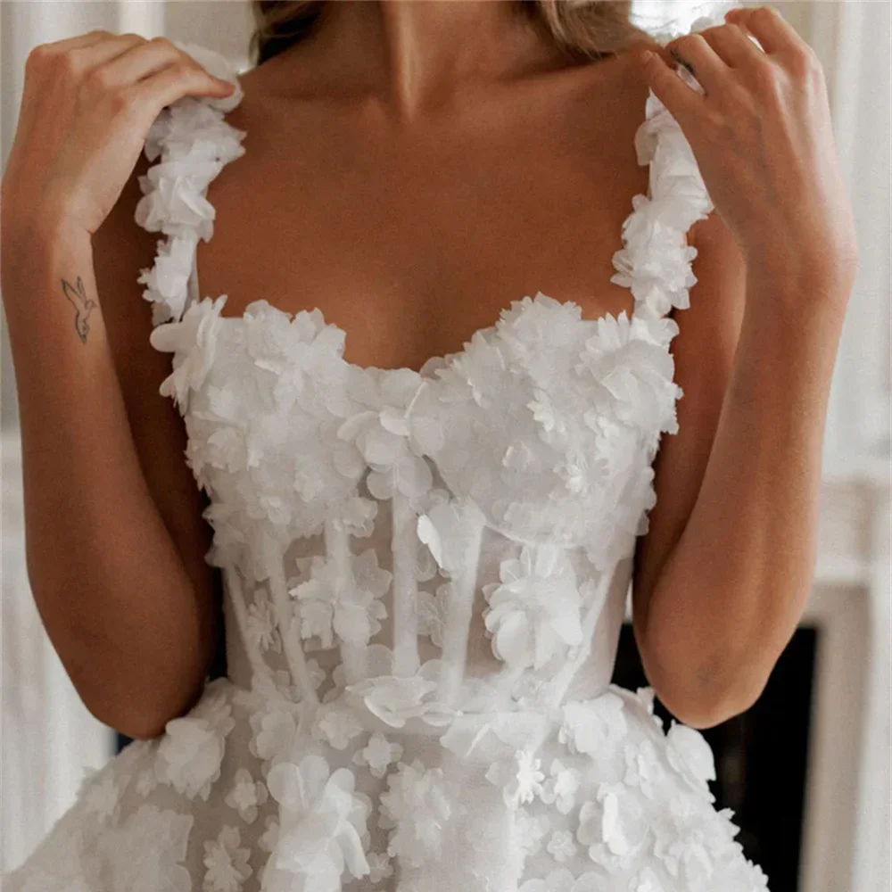 فستان زفاف من التل JEHETH-Sweetheat ، فستان كرة ، فستان زفاف ، بطول الركبة ، بوهو ، بلا أكمام ، مزخرف ، أنيق ، #3