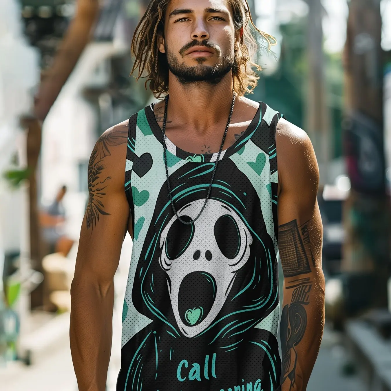 Summer Men's Vest T-shirt Skull Pattern Tribal Round Neck Clothes Daily Fitness Sports Comfortable Breathable Sleeveless Vest