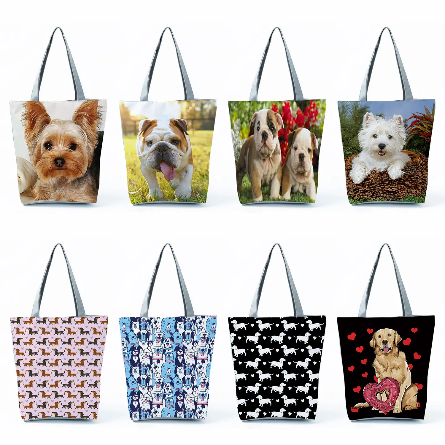 

Kawaii Casual Animal Women Shoulder Bags Beach Travel Shopping Bags Tote Handbags Portable Cute Dog Print Reusable High Capacity