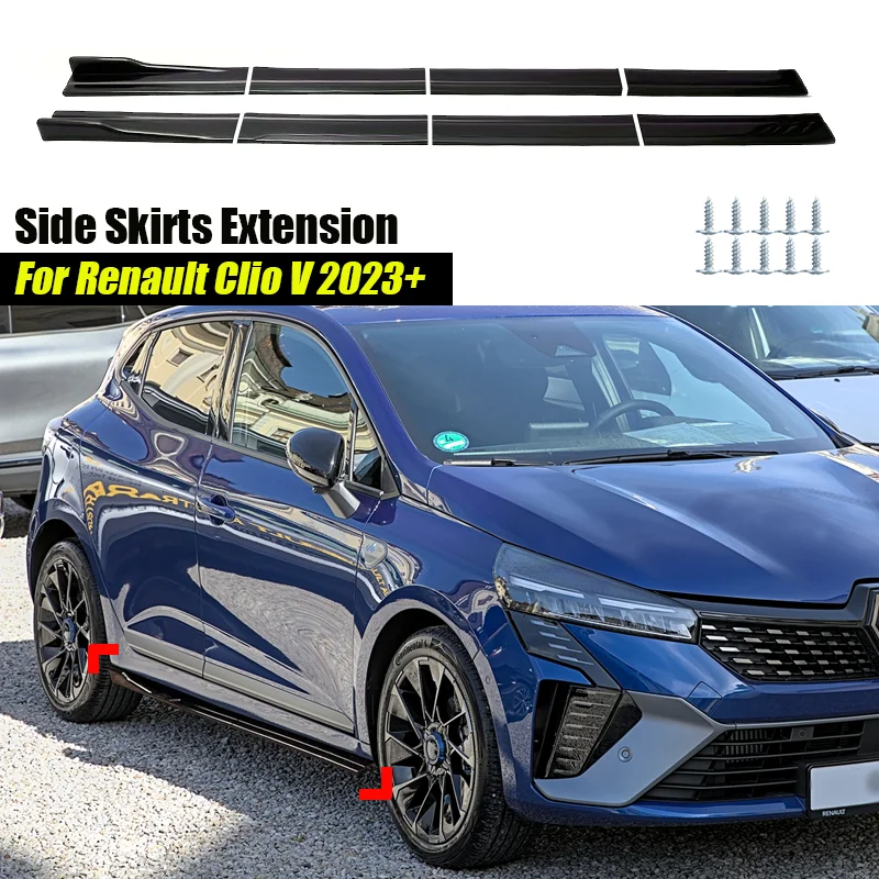 Für Renault Zubehör Clio V 2019+ Auto-Seitenschweller-Verlängerung Splitter Schwellerverkleidung 8-teilig ABS Hochglanz Schwarz