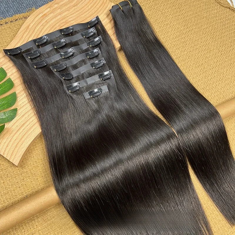 Onzichtbare Naadloze Clip-ins Recht Menselijk Haar 100% Onbewerkte Ruwe Menselijke Haarextensies PU Weft Extensions Volledige Hoofdhaar 7 Stuks/Set - afbeelding 2