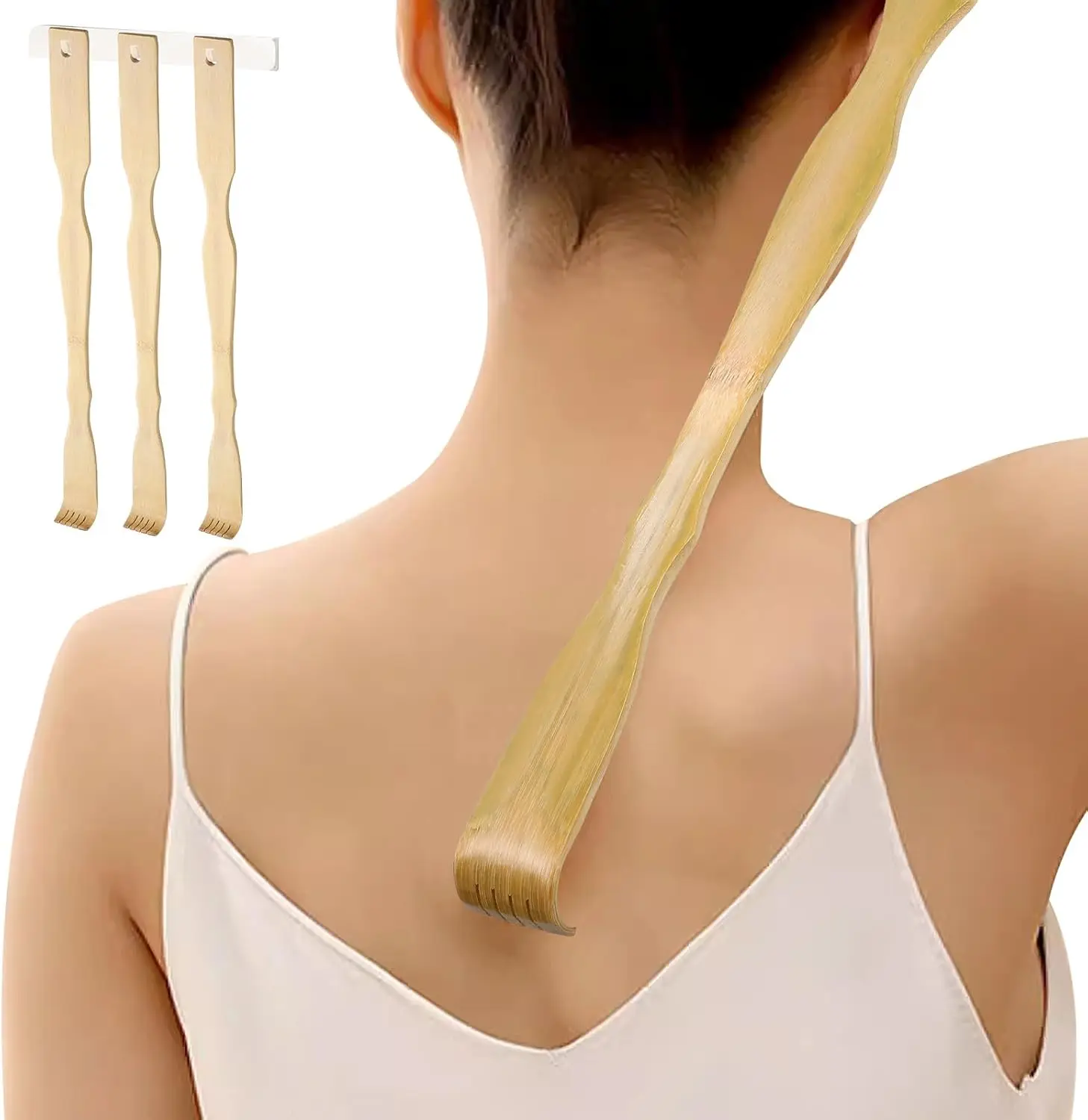 

3-Pack Bamboo Back Scratcher Set - 18.3-Inch Long Handle, Natural Massage Tool, Ideal Gift for Family & Friends