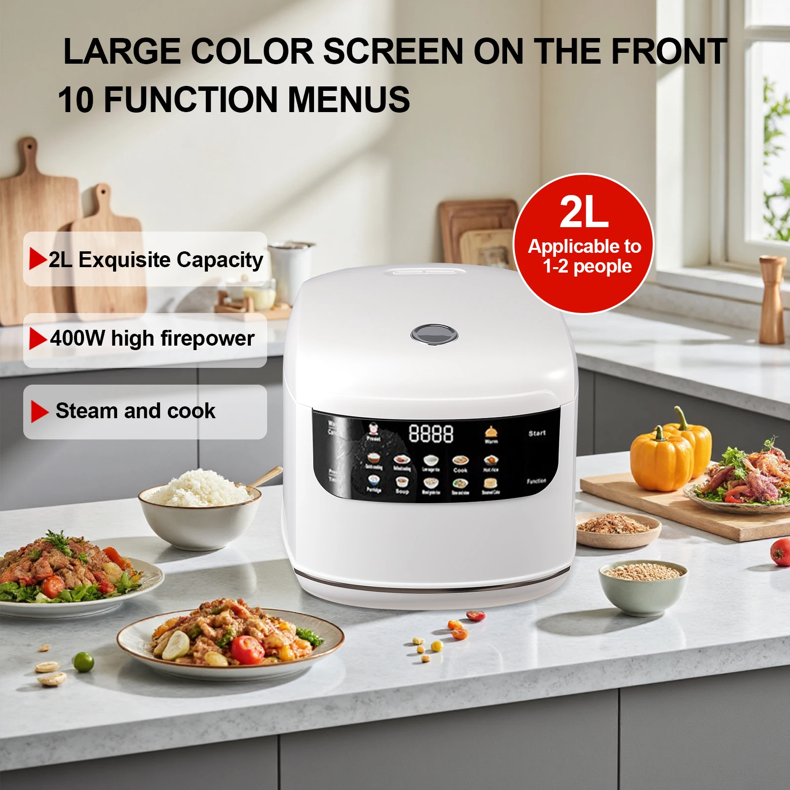 110-220V 400W EU-Standard 2L Mini-Elektro-Reiskocher Haushaltsdampfgarer mit Dampfkorb Ideal zum Kochen von Brötchen, Fleischbällchen und mehr Perfekt für Zuhause, Wohnung, Wohnmobil und