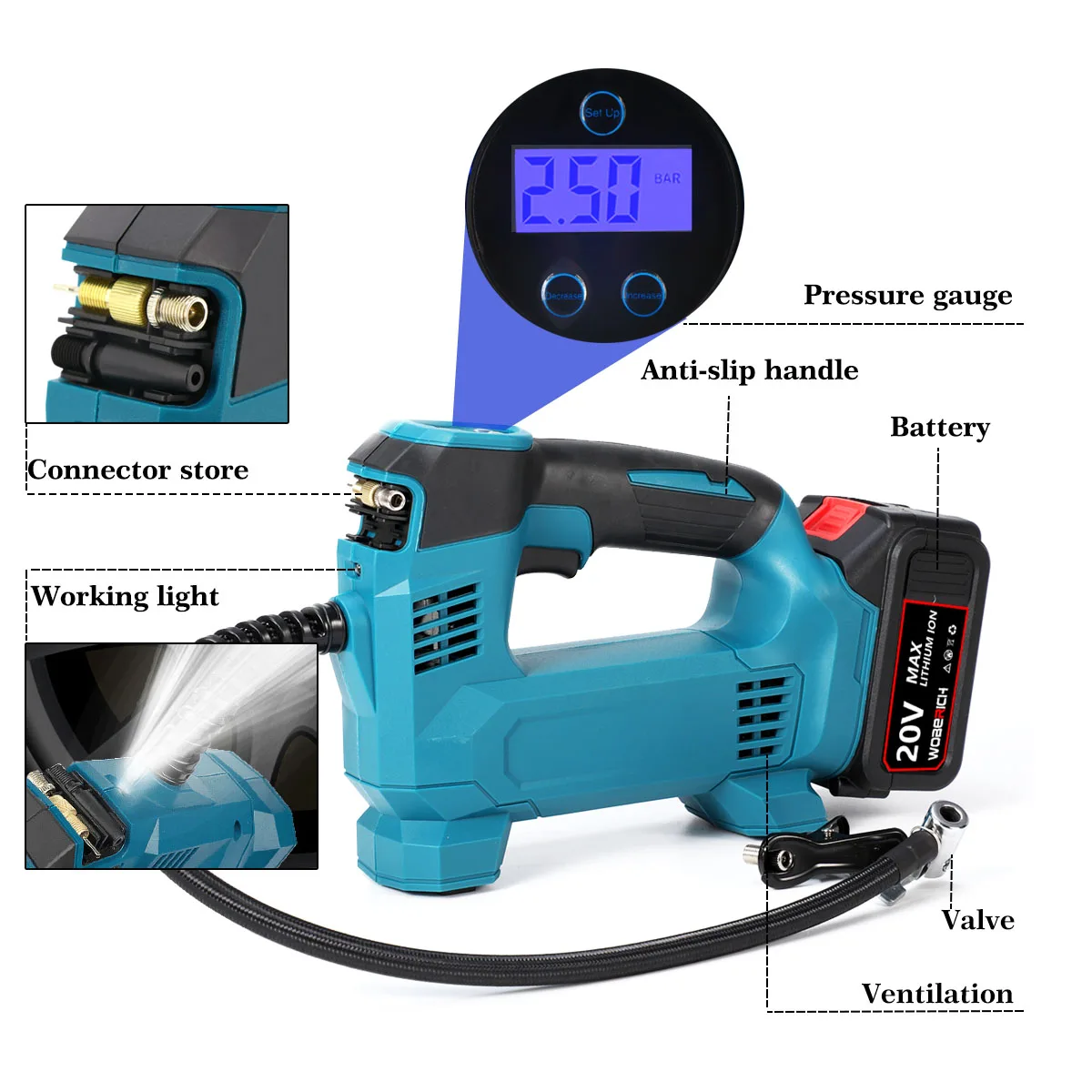 Electric Cordless Air Cup power Inflatable Compressor Digital tap Display rechargeable Air Cup for 18V Makita Battery