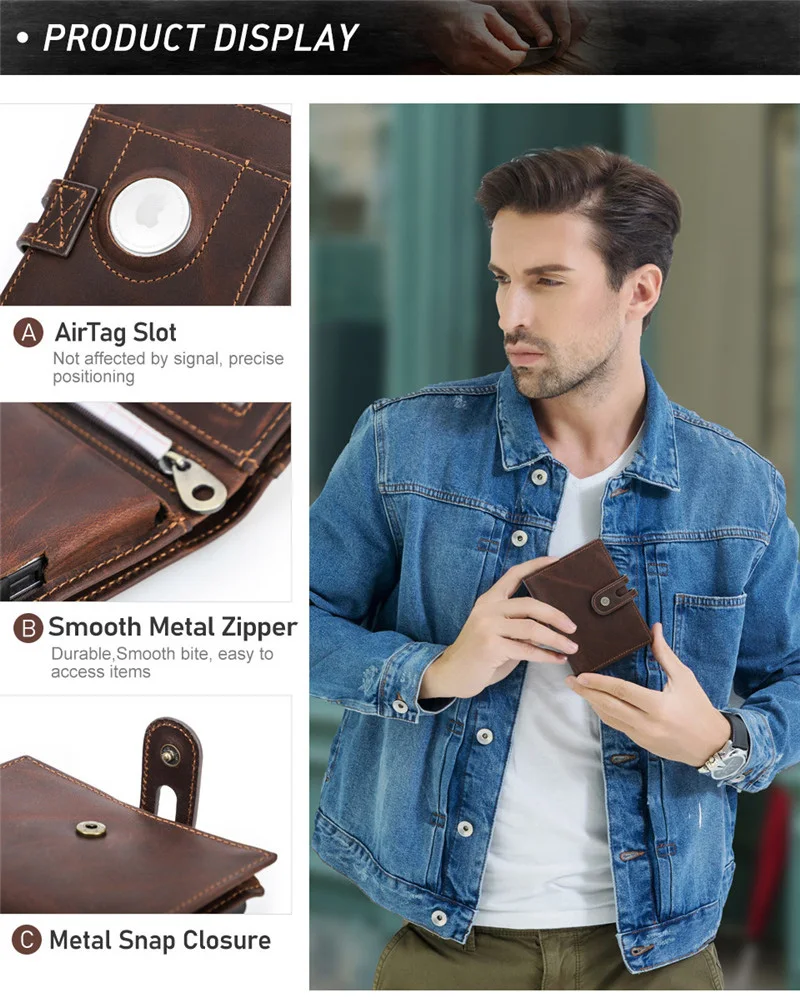 Vintage Luxus Echtes Leder Airtags Brieftasche Männer Frauen Geldbörse Mit RFID Blocking Box Anti-verloren ID Kreditkarte Tasche – Detail 14