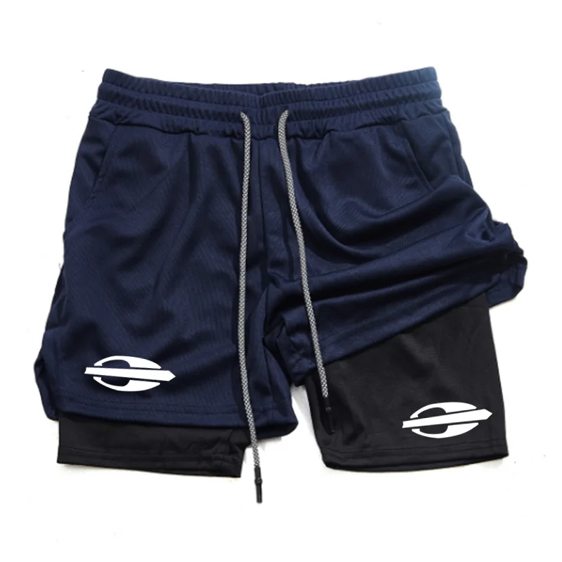 Mormaii correndo impresso masculino fitness ginásio treinamento 2-em-1 shorts esportivos de secagem rápida esportes lento correndo shorts de camada dupla