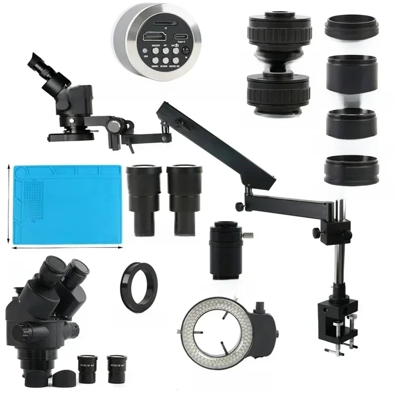 Zacisk na ramię przegubowe 3,5X-90X Simul Focal Trinokularny mikroskop stereoskopowy Przemysłowa kamera wideo 48MP 55MP HDMI Type-c PC — zdjęcie 2