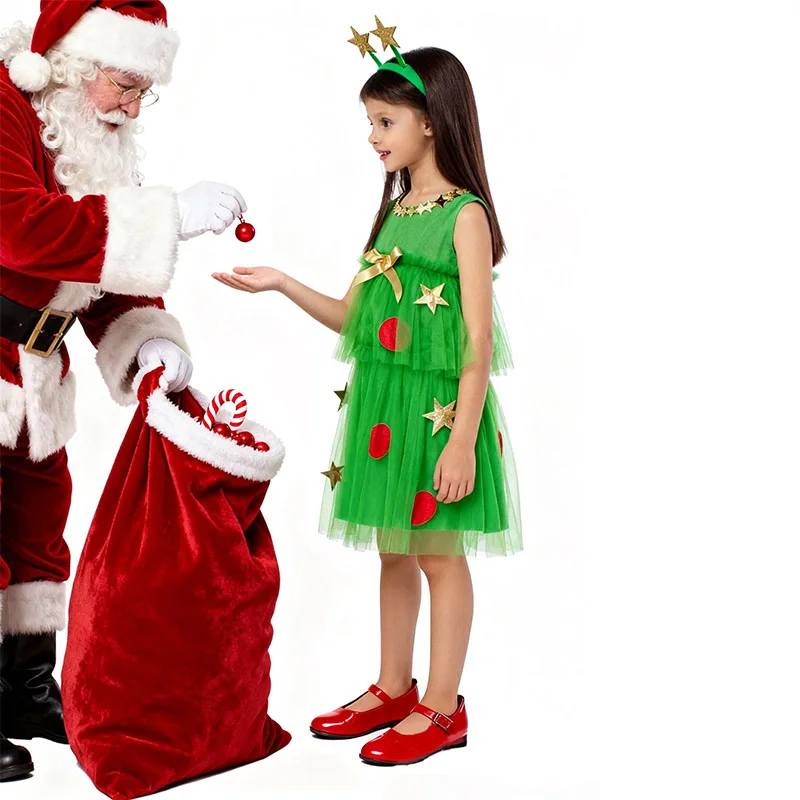 2026 وصول جديد شجرة عيد الميلاد الصغيرة هالوين فستان بتصميم حالم حتى الأطفال عيد الميلاد الزي الفتيات فستان عيد الميلاد زي