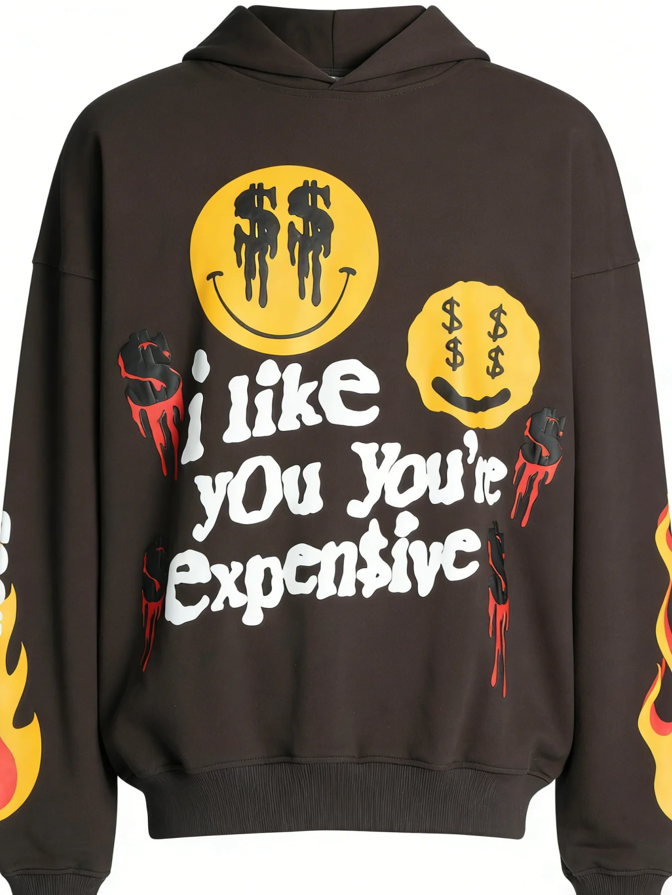 

Mens Harajuku Style Oversized Hoodie, Money Smiley Face Print Long Sleeve Pullover Hooded Sweatshirt